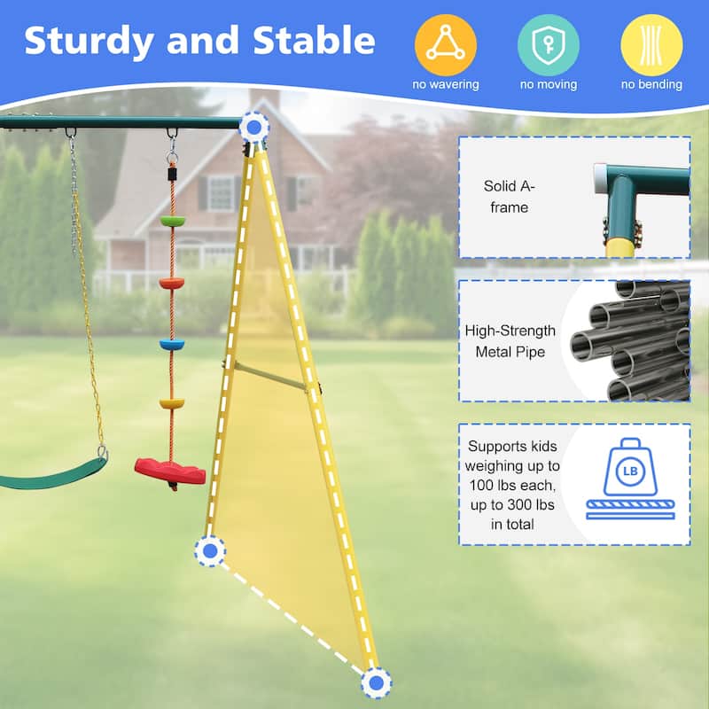 Roomfitters Compact Metal Swing Set with Safety Belt, Versatile for Indoor Outdoor Backyard Use, Multicolor