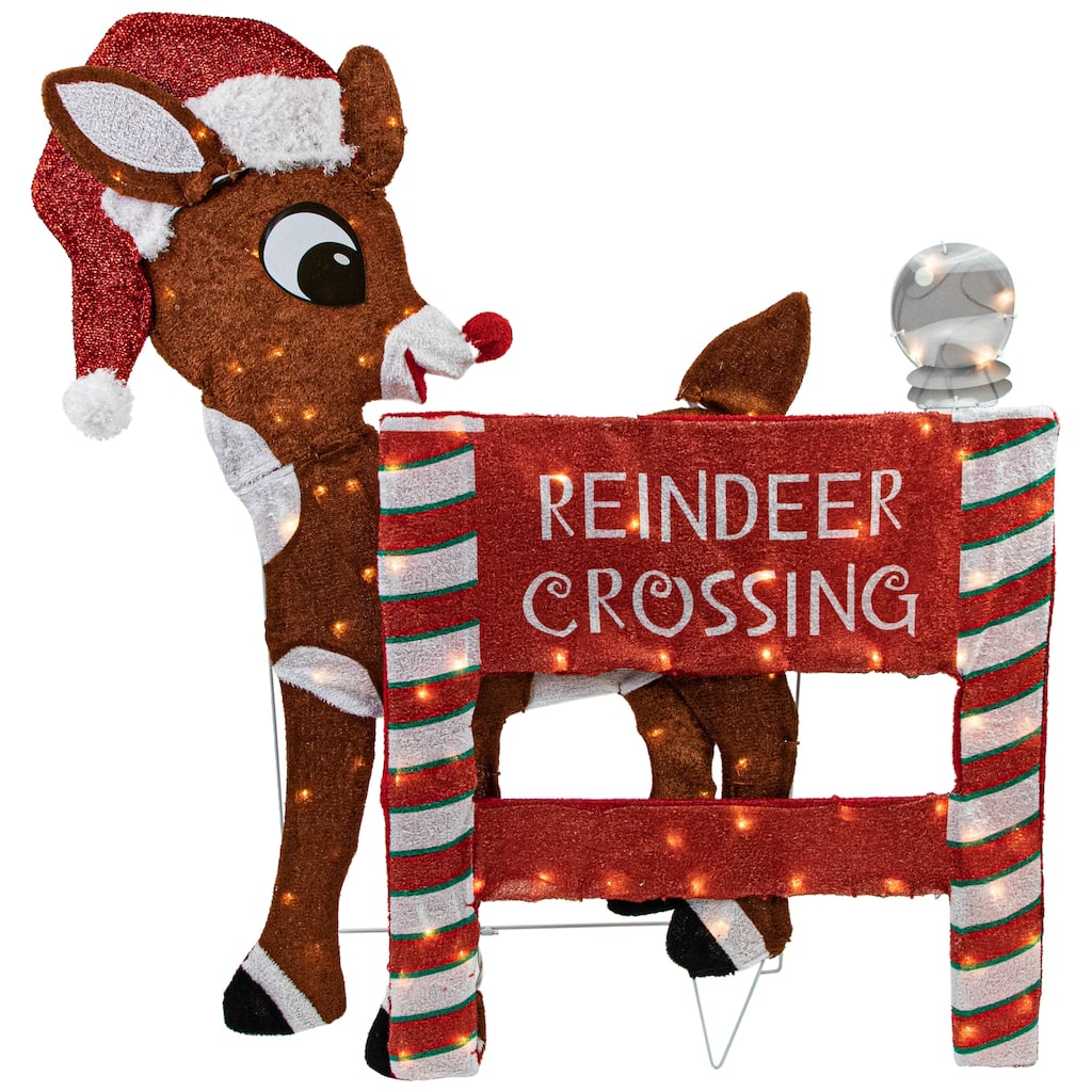 36" LED Rudolph Reindeer Crossing Outdoor Christmas Sign Decoration - Brown