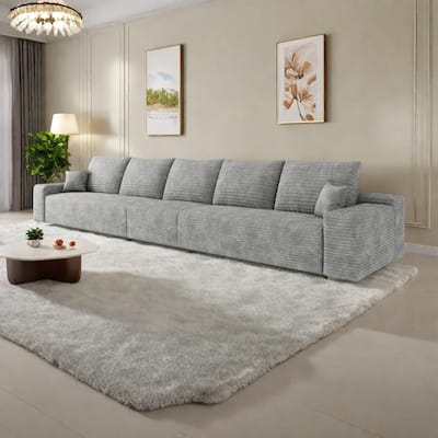168"Foam 6-Seater Sofa - Plush Corduroy Cloud Couch with Recliner and High-Resilience Foam