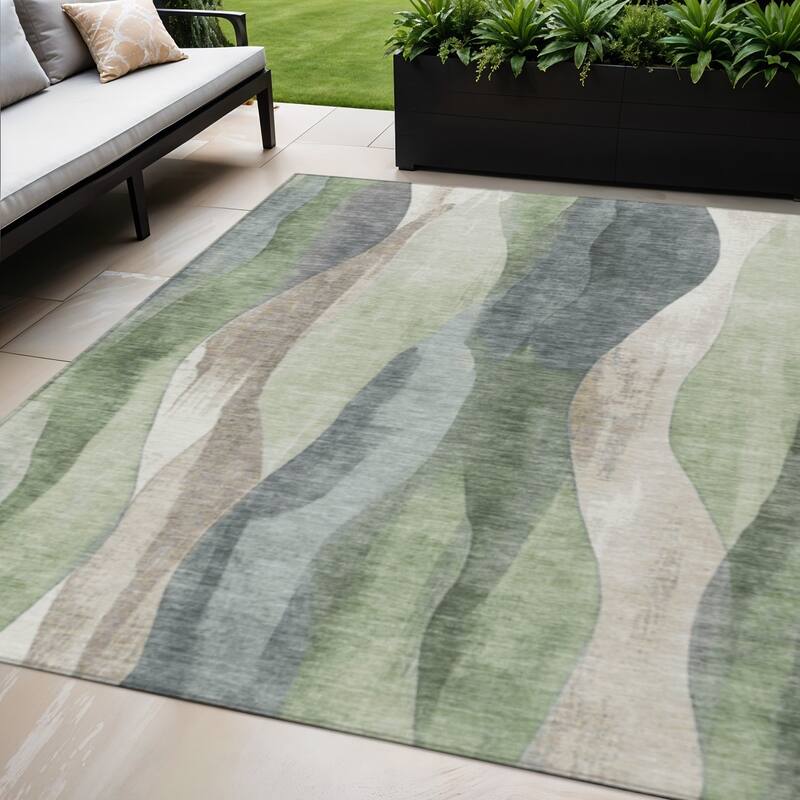 HomeRoots Abstract Transitional Rectangle Outdoor Rug - 5' X 8'