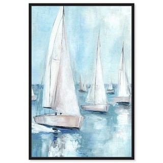 Boats on a Lake Coastal Bathroom Art Framed Canvas Print by Art Remedy ...