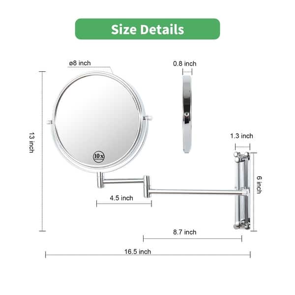 dimension image slide 1 of 3, 8 inch Double-Sided Framed Wall Mounted Magnifying Bathroom Mirror