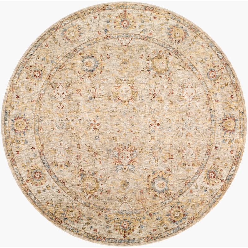 Livabliss Transitional Mona Lisa Medallion Area Rug - 6'7" x 6'7" Round - Tan/Multi
