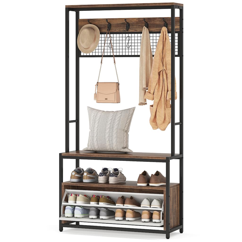 Hall Tree with Shoe Storage for Entryway, Hallway, Bedroom