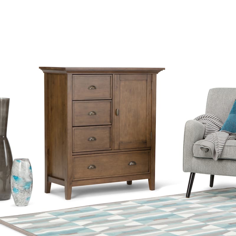 WYNDENHALL Mansfield SOLID WOOD 39 inch Wide Transitional Medium Storage Cabinet - 39"w x 17"d x 42" h - Rustic Natural Aged Brown