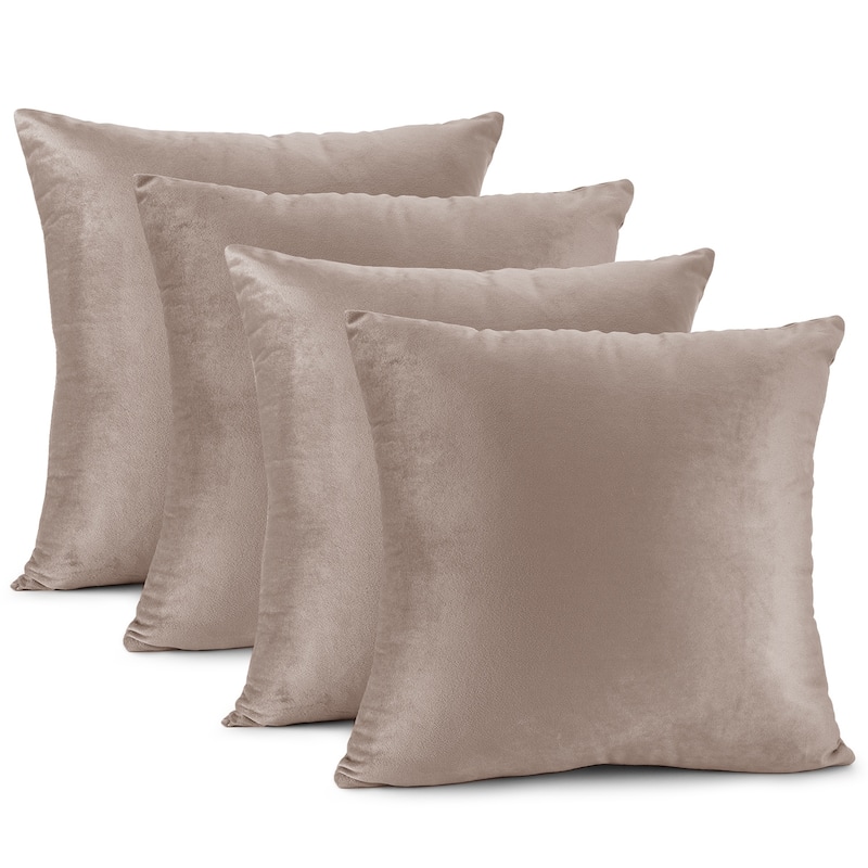 Nestl Solid Microfiber Soft Velvet Throw Pillow Cover (Set of 4) - 22" x 22" - Taupe