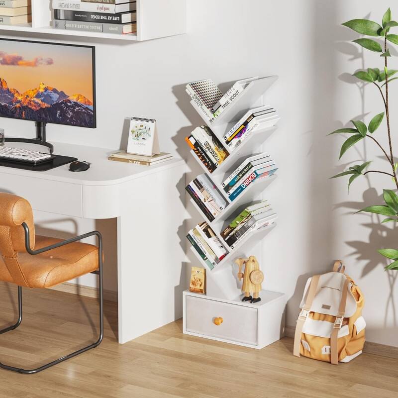 8 Tier Tree Bookshelf with Drawer - 14.57"D x 7.87"W x 46.06"H