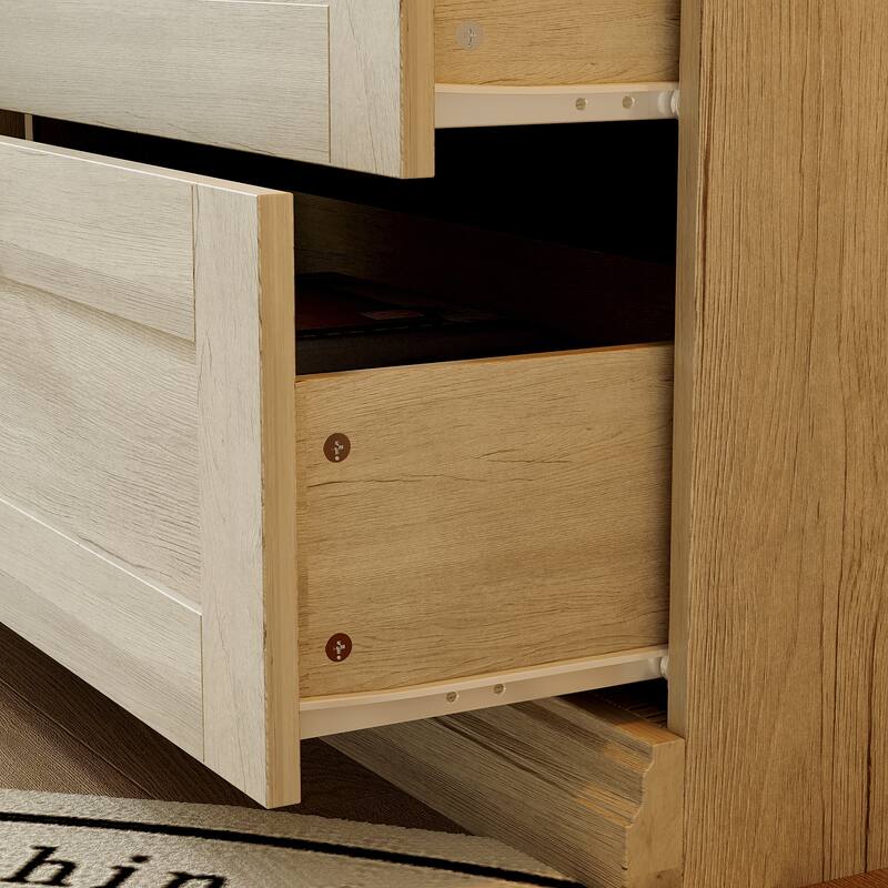 Bookcase Cabinet with Glass Doors and Drawers Multi-Purpose Storage Display Hutch for Living Room or Dining Room