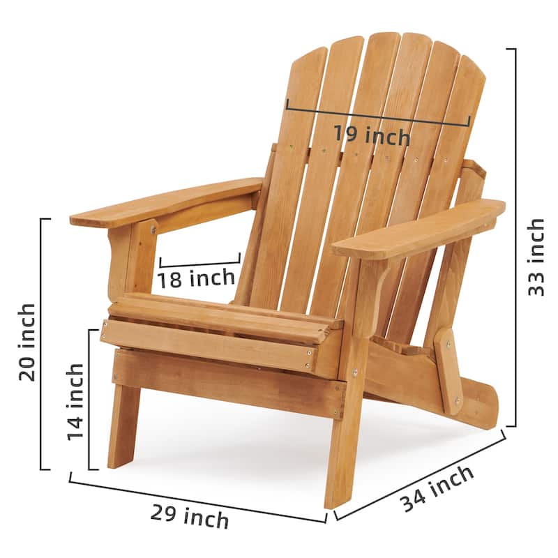 Wooden Outdoor Folding Adirondack Chair Wood Lounge Patio Chair, Set of 2.