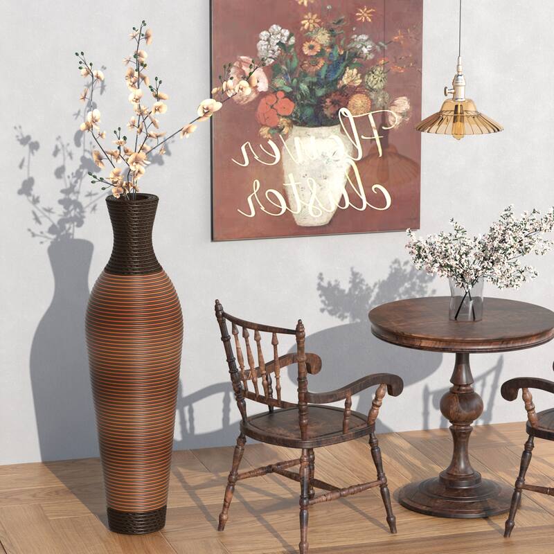 39 "tall standing designer floor vases with elegant two-tone dark brown finishes