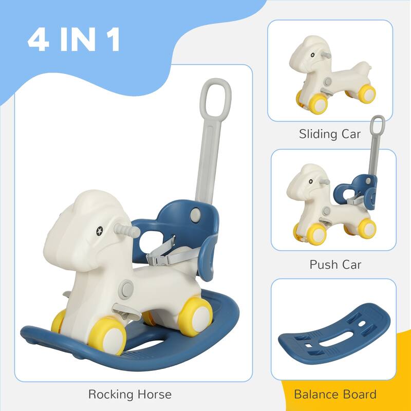 Multifunctional Toddler Rocking Horse with Push Car, Balance Board, and Seat for 2-5 Years, 88 lbs Capacity
