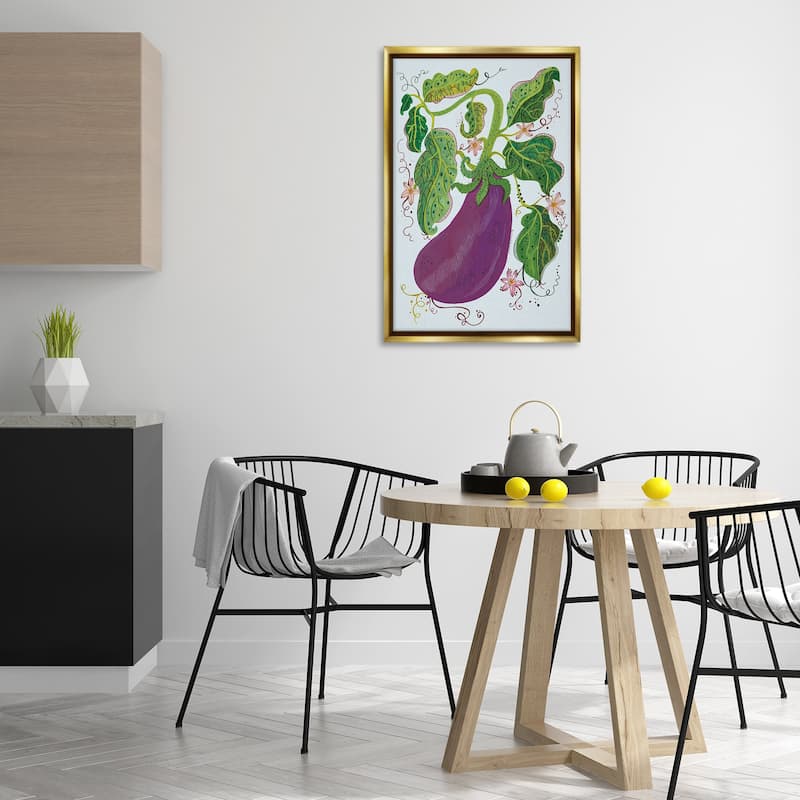 Stupell Whimsical Detail Eggplant Framed Floater Canvas Wall Art Design By Kay Widdowson