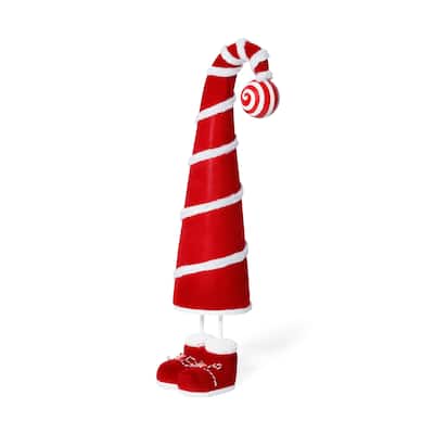 Whimsical Candy Cane Hat Christmas Figure, 19" Tall - Red, White