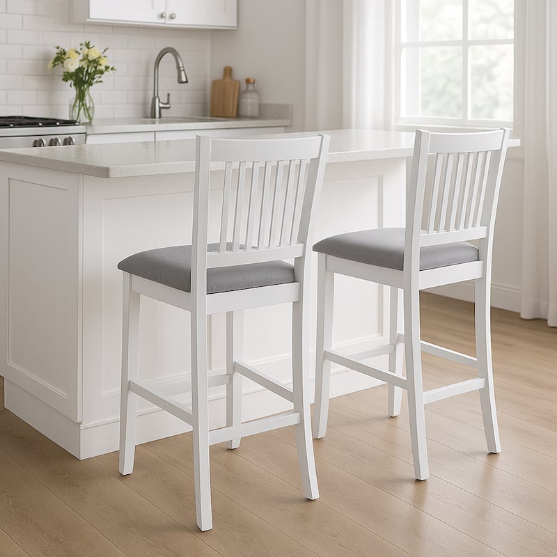 Farmhouse 24.8" Counter Height Chairs Slat Back Padded Wood Bar Stools - 21L×18W×35H