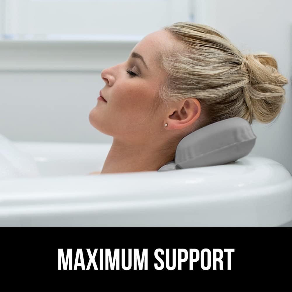Bathtub Pillows for Neck Head and Back Support Grip Bath Pillow for Curved or Straight Tub Suction Waterproof Headrest Grey