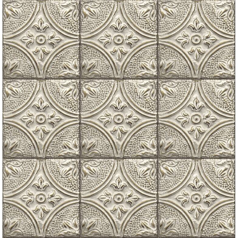 Brewster Houston Cream Tin Tile Wallpaper - 20.5in x 396in x 0.025in