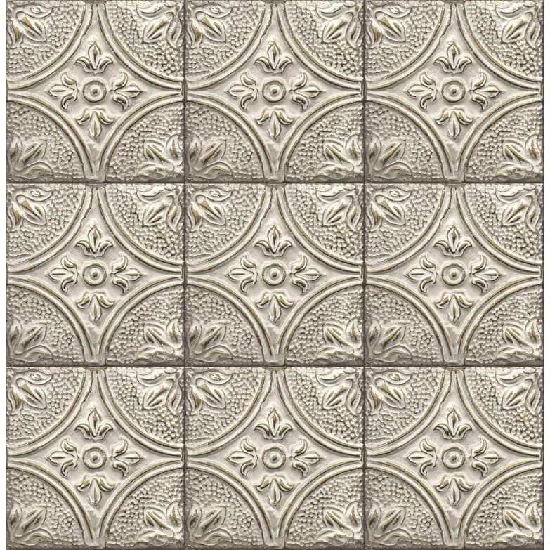 Brewster Houston Cream Tin Tile Wallpaper - 20.5in x 396in x 0.025in