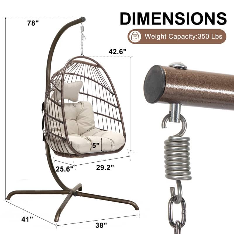 FINCATI Indoor Royal Oversized Hanging Egg Chair with Stand, 350 lbs Outdoor Egg Swing Chair with Stand, Cozy Egg Chair Swing