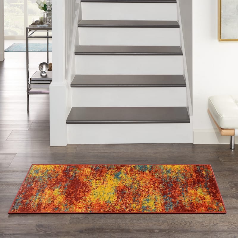 Nourison Sandy Indoor/Outdoor Abstract Area Rug - 2' x 4' - Orange/Flame/Red