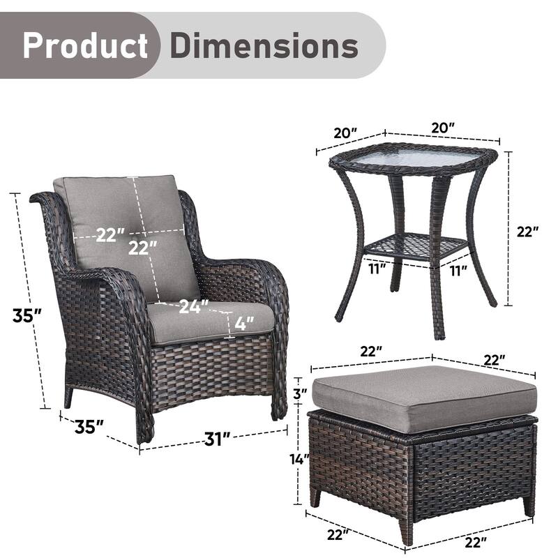 Outdoor Rattan Chair with Coffee Table and Ottoman