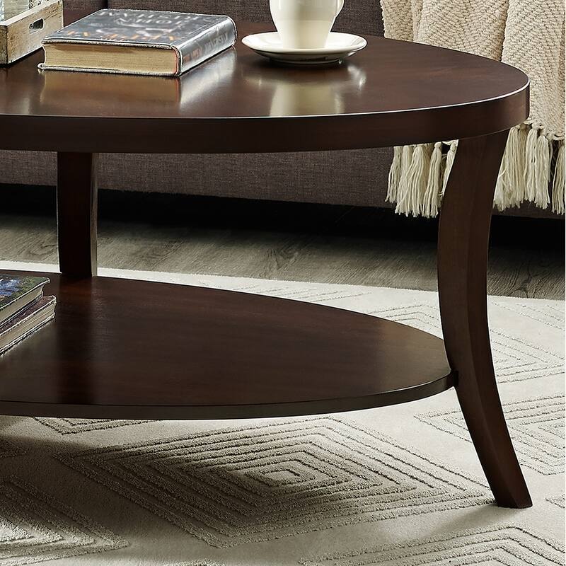 48" Traditional Oval Coffee Table with Storage Shelf and Birch Wood Veneer Top for Living Room