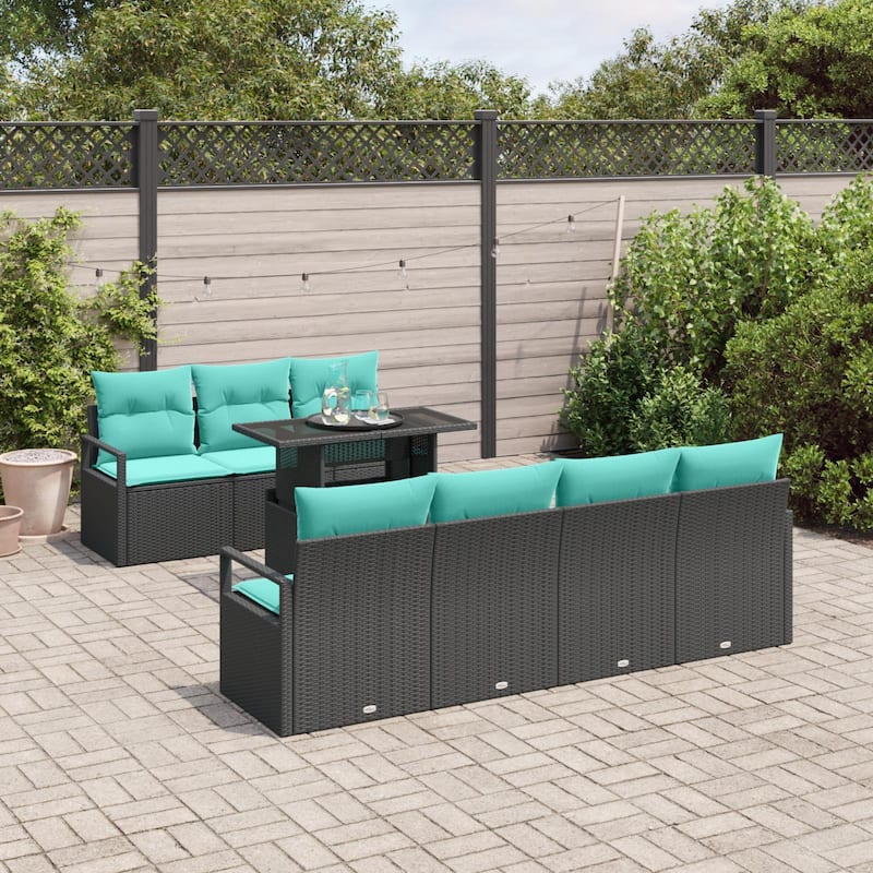 vidaXL 8 Piece Garden Sofa Set with Cushions Black Poly Rattan - 90.6×24.4×27.2