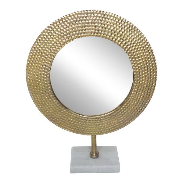 slide 1 of 1, Metal 19" Hammered Mirror On Stand, Gold 18.5"H - 14.0" x 4.0" x 18.5" 14.0" x 4.0" x 18.5" - Multi