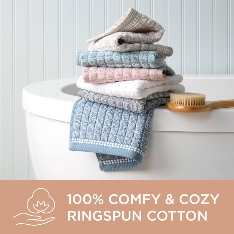 TOWN & COUNTRY EVERYDAY 4-Piece Textured Windowpane Washcloth Set, 13x13-Inch, 100% Cotton - 13"x13"