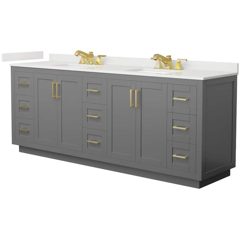 Wyndham Collection WCF292984D-QTZ-US3MXX Miranda 84" Free Standing - Dark Gray / White Quartz Top / Brushed Gold