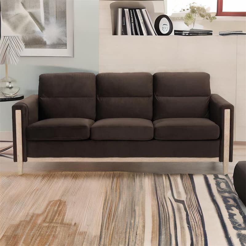 Comfortable Solid Wood Three-Seater Sofa with Soft Cushions