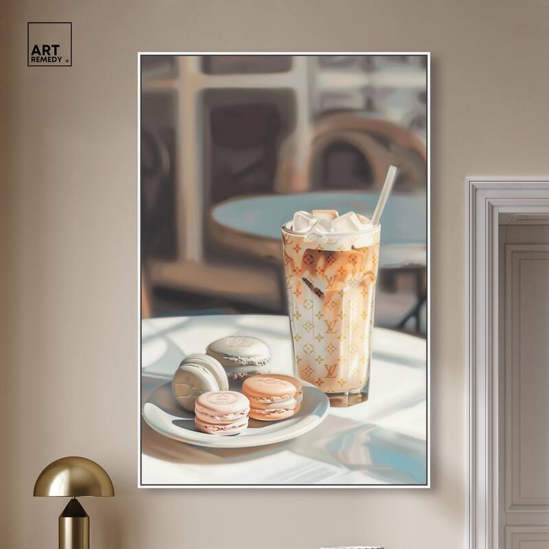 Glam Iced Coffee and Macarons Canvas by Art Remedy