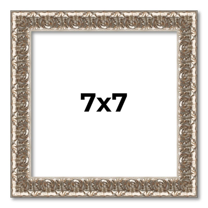 7x7 Frame Silver Versailles Ornate Solid Wood Picture Frame | 1 Inch