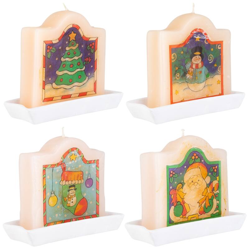 Santa Claus and Snowman Christmas Candles - 4" - Set of 4