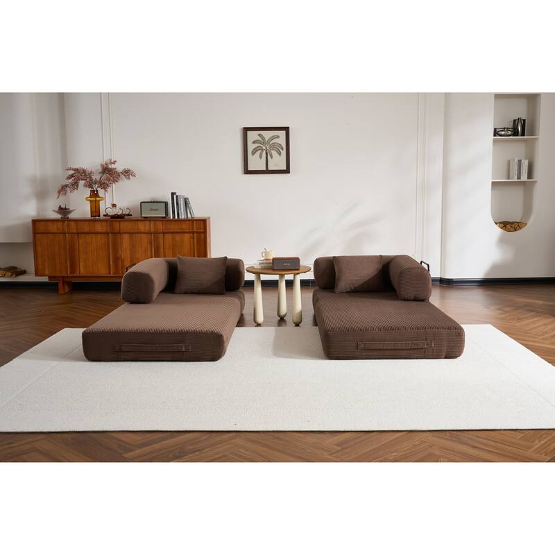 Convertible Sleeper Sofa Bed with Pillow, Modern Corduroy Folding Mattress Couch, Floor Sofa Lounge for Compact Spaces
