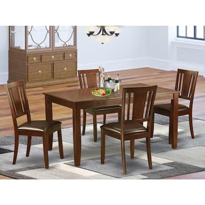 HomeStock 5-Piece Rectangle Mahogany Finish Solid Wood Top Dining Table with 4-Chairs