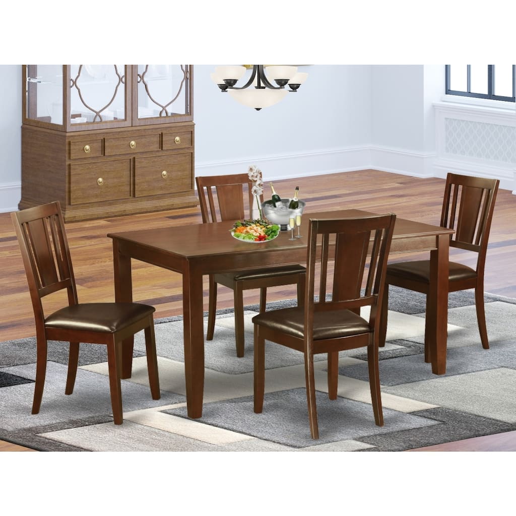 HomeStock 5-Piece Rectangle Mahogany Finish Solid Wood Top Dining Table with 4-Chairs