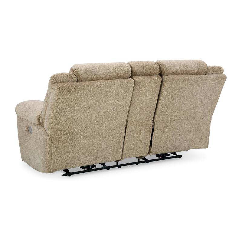 Kendy Power Reclining Loveseat, Console, Beige Brown Polyester 80 Inch