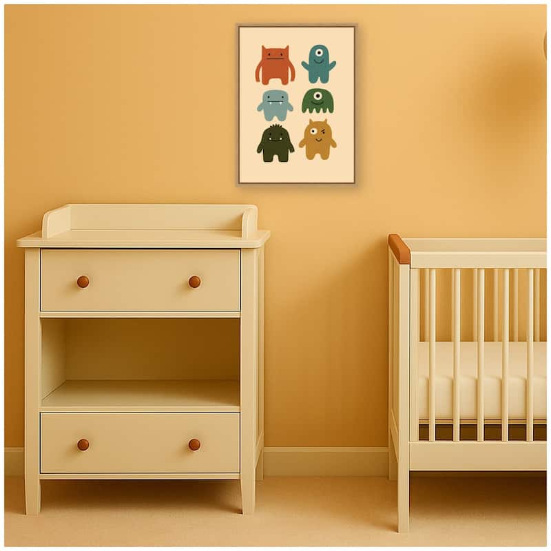 Kate and Laurel Monster Arts by Laura Moss Framed Canvas Wall Art Print