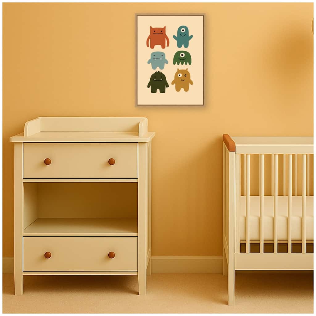 Kate and Laurel Monster Arts by Laura Moss Framed Canvas Wall Art Print