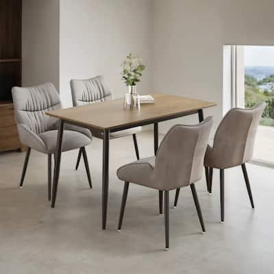Modern Wood Grain Dining Set with Black Metal Legs, Seats 4-6, 5-Pcs