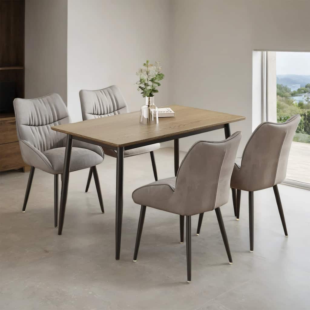 Modern Wood Grain Dining Set with Black Metal Legs, Seats 4-6, 5-Pcs