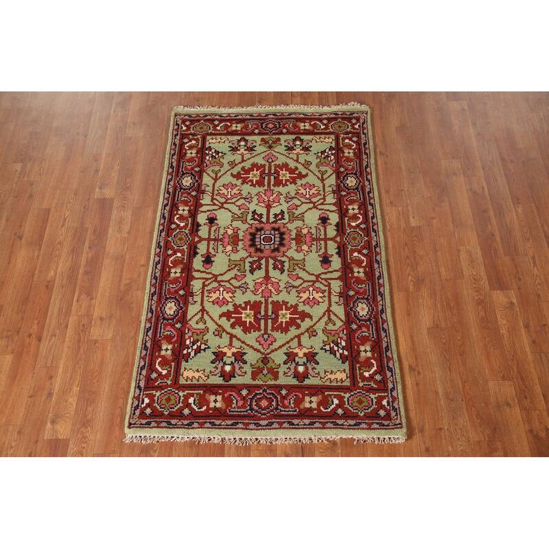 Light Green Heriz-Serapi Oriental Accent Rug Handmade Wool Carpet - 2'11"x 4'11"
