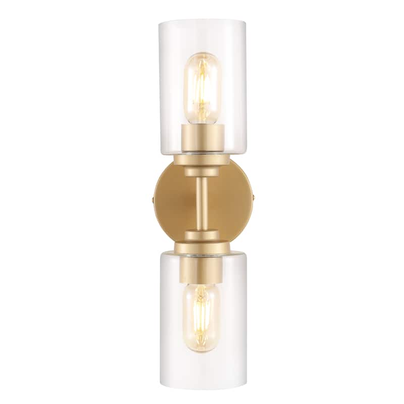 Giles 16" 2-Light Farmhouse Industrial Iron Cylinder LED Sconce, Oil Rubbed Bronze/Clear by JONATHAN Y - One