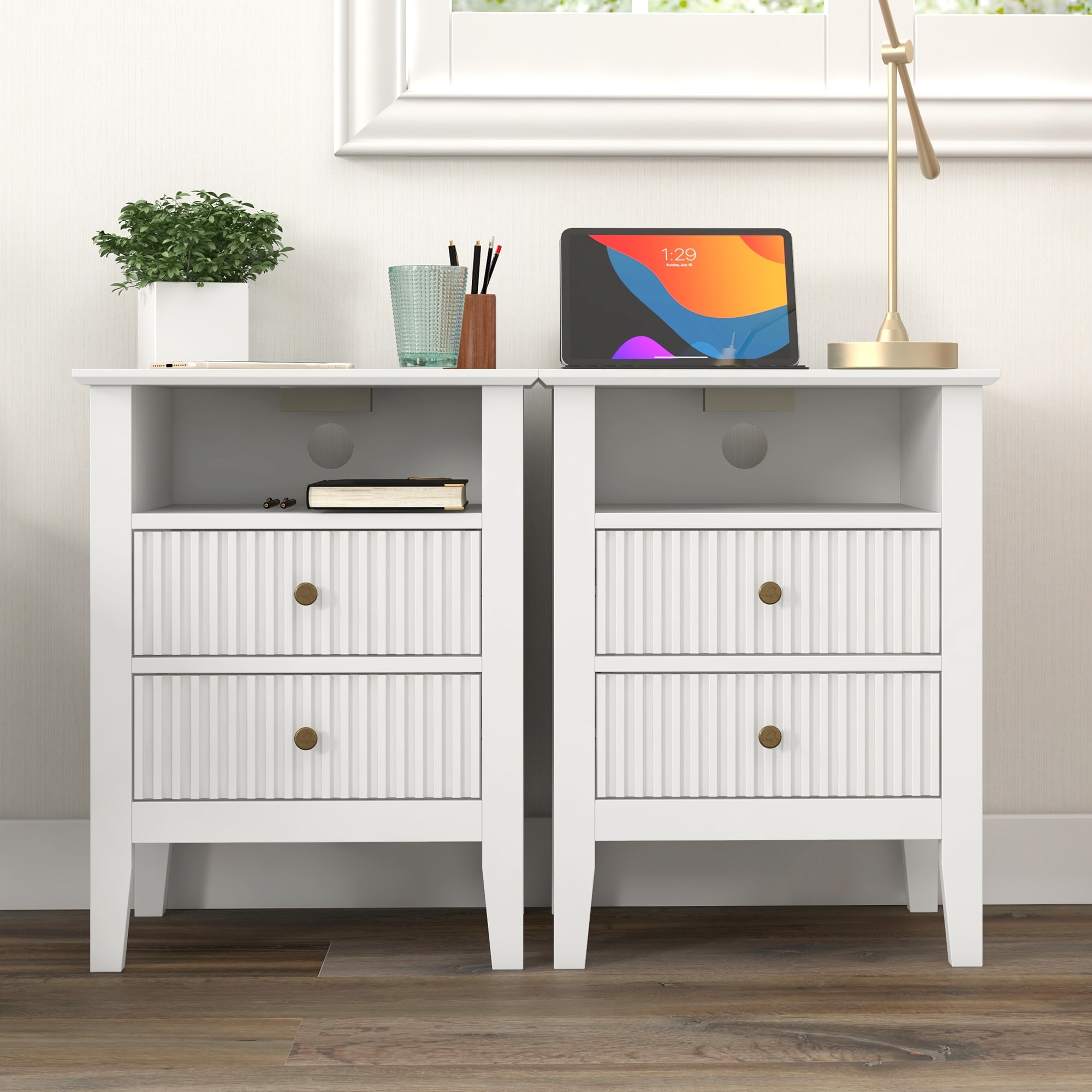 2 Drawers Nightstand with Charging Station (Set of 2)