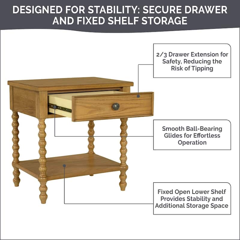 Madison Park Signature Beckett Turned Wood Spindle Nightstand with Drawer & Shelf