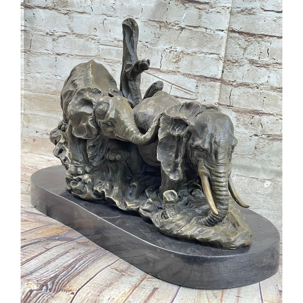 Hot Cast Bronze Sculpture Statue Of Two Imitative Elephants On Marble Base