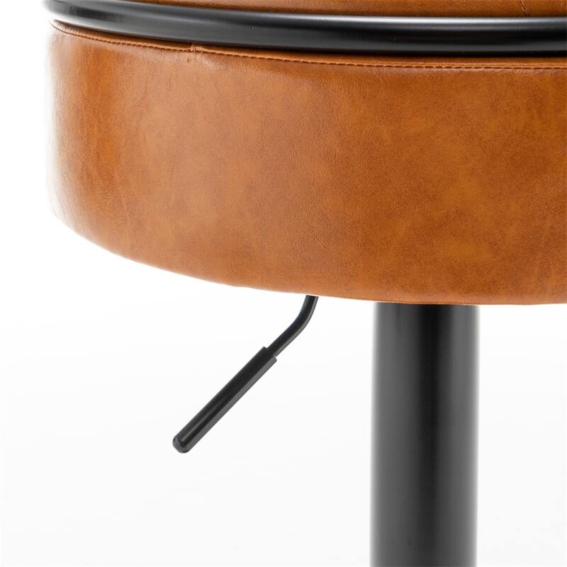 Round Storage Bar Stool Set of 2,Height Adjustable with Metal Frame