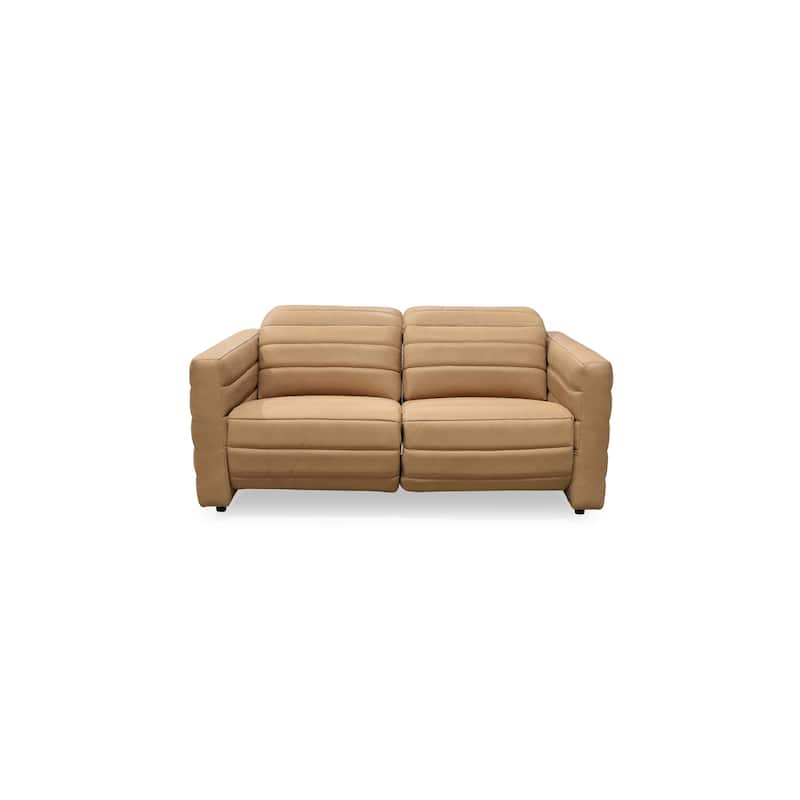 NADAAL STUDIOS Serelith Sofa, Channel-Tufted Chenille Fabric with Power Recline, Rubberwood Frame, Seats 2, Off White - Tan