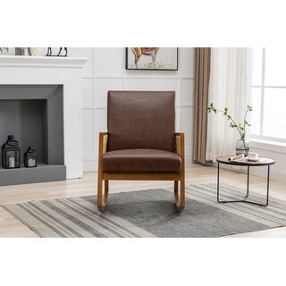 PU Leather Rocker Chair Solid Wood Frame Accent Chairs for Livingroom ...