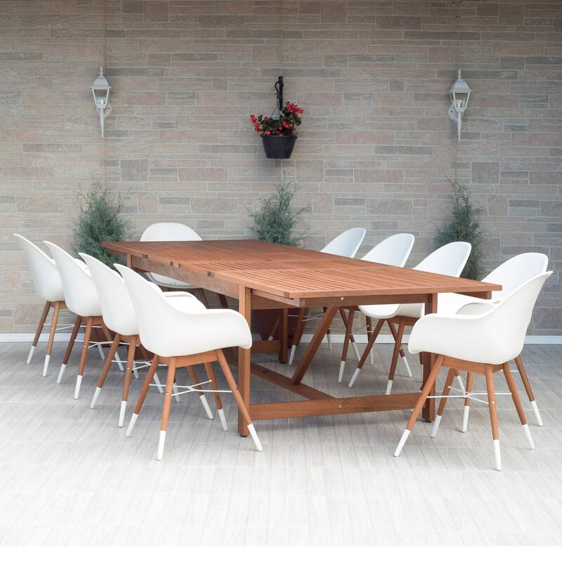 Amazonia Bonita 11 piece Extendable Rectangular Patio Dining Set - White Chairs
